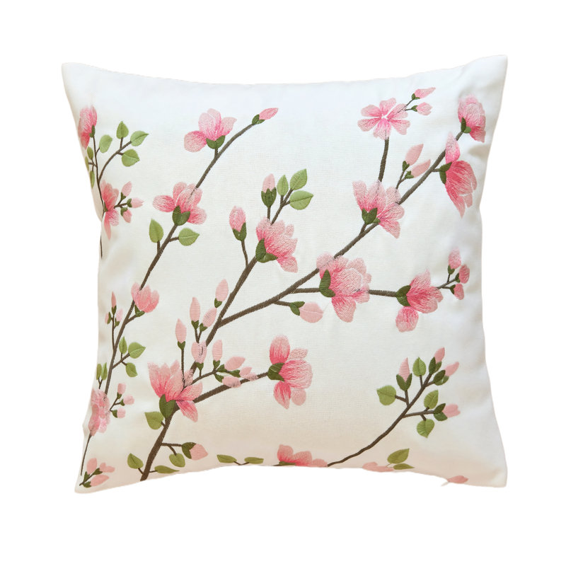 Coussin Flower Branch, Carré, H 18 po x l 18 po, Rose