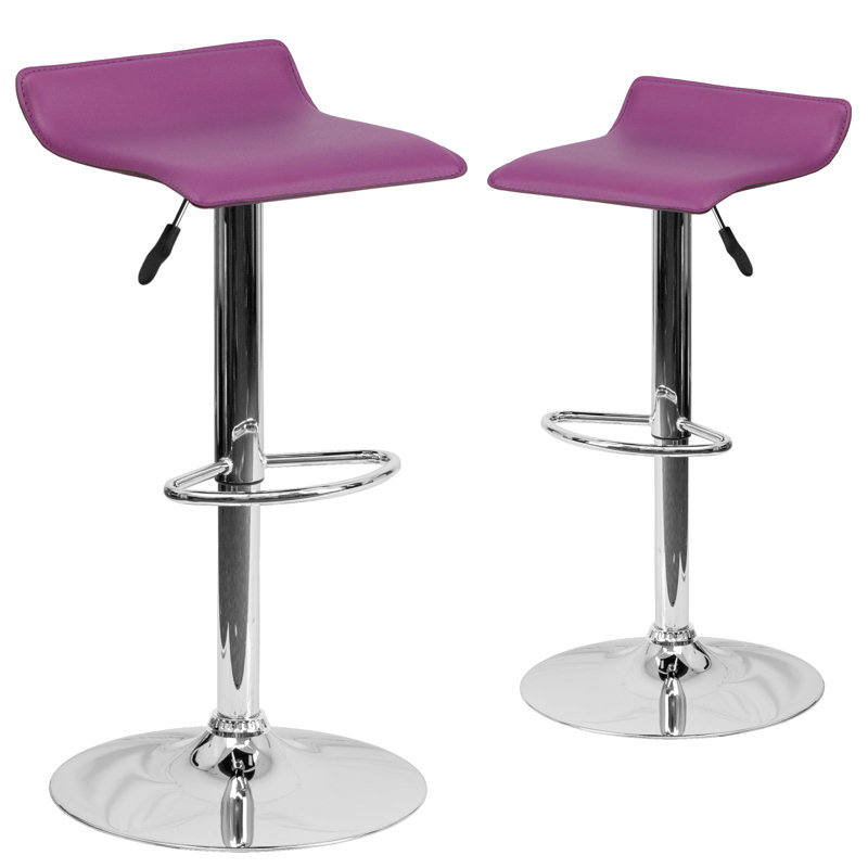 Tabouret de bar contemporain à hauteur réglable en vinyle avec siège ondulé uni et base chromée Murphy, Mauve