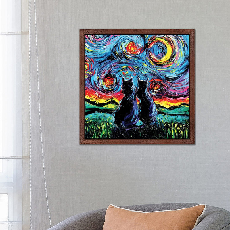 Van Gogh's Cats by Aja Trier - Painting on Canvas, Brown Framed, 45.72 cm H x 45.72 cm W