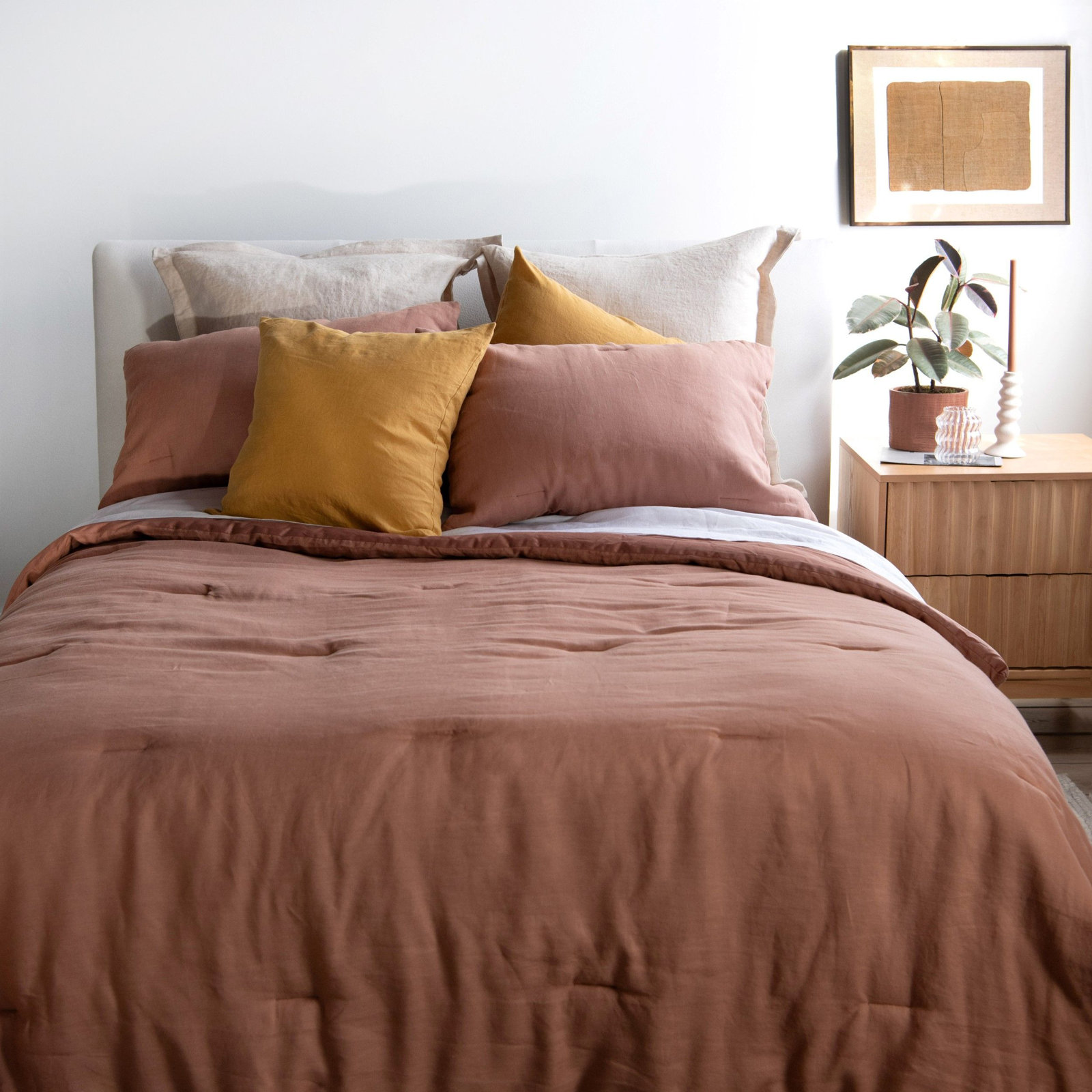 French Linen Comforter Set, Clay, Queen Comforter + 2 Standard Pillow Shams