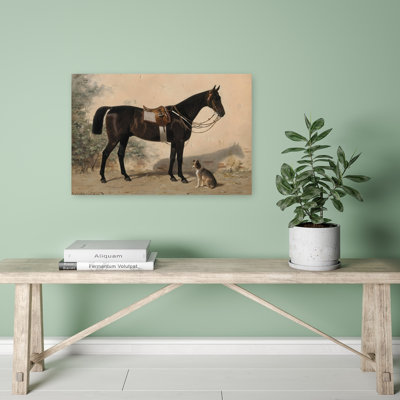 «Dark Horse and Dog Classic Abstract Contemporary Dog Horse Portrait Landscape», reproduction d'art mural