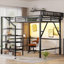 Structure de lit mezzanine en métal noir élégant avec bureau pliable et station de charge, idéale pour les adolescents et les chambres d'adultes