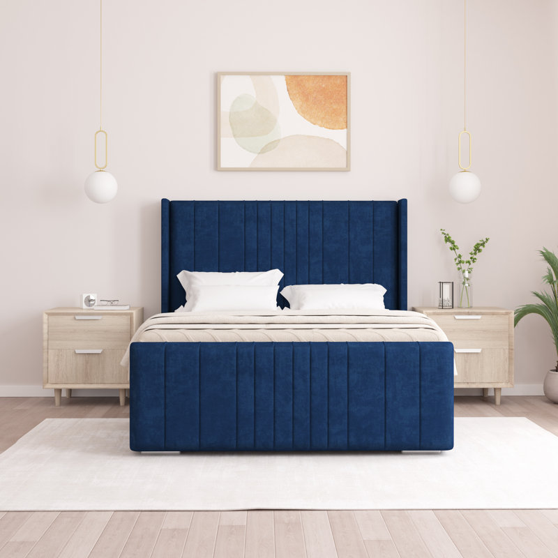 Denzel Upholstered Bed , Parliament Blue, King (5')