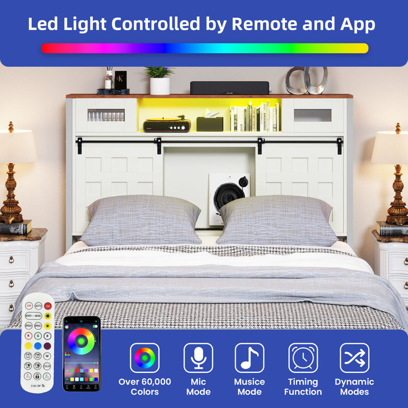 Lit plateforme avec rangement Farmhouse, Grand lit, Blanc
