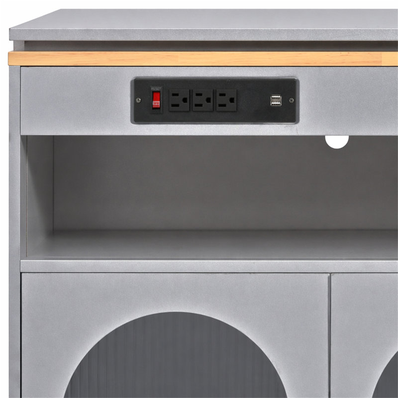 Îlot de cuisine avec table allongée, Gris-bleu