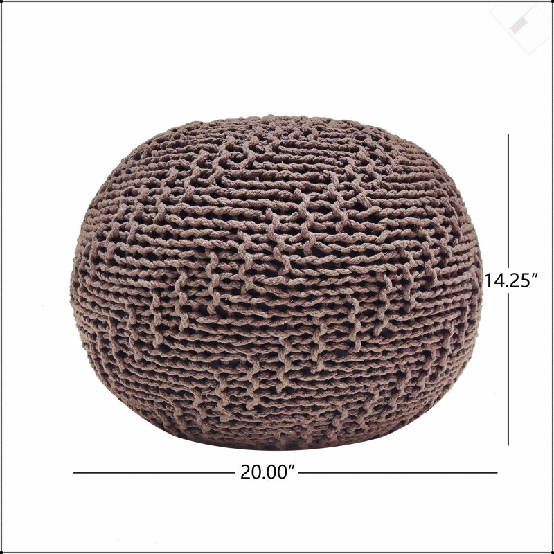 Charmant pouf rond avec fil de PET écologique, pour un décor moderne et durable, PET brun clair