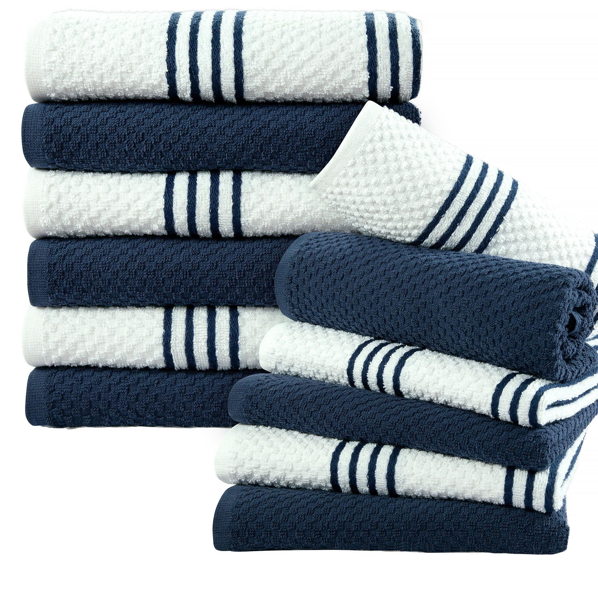 Bar Mop Cleaning Kitchen Dish Cloth Towels,100% Cotton, Machine Washable,  Everyday Kitchen Basic Utility Bar Mop Dishcloth Set of 12, White