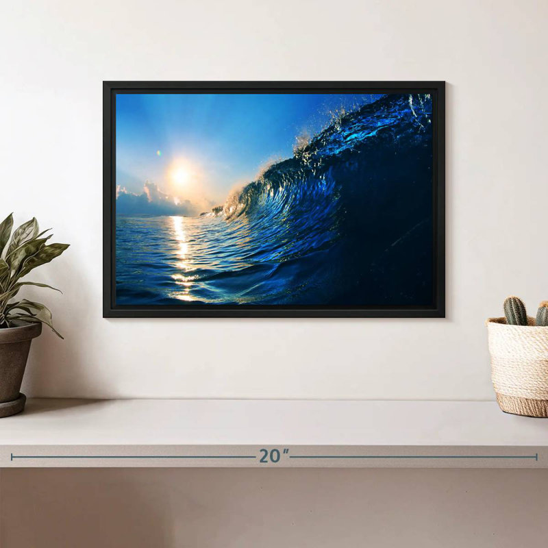 Blue Ocean Wave, Cadre flottant noir, 13 po x 9 po