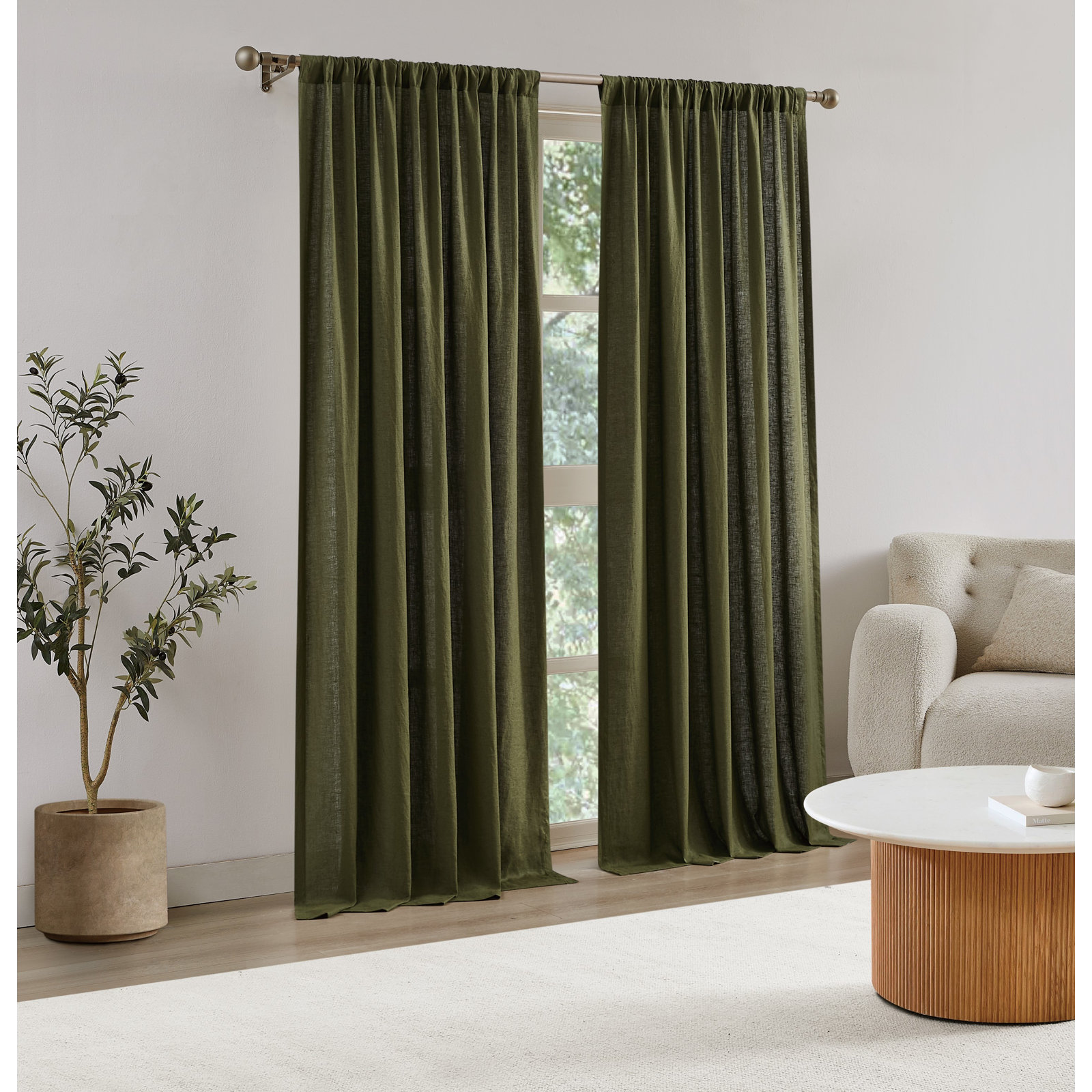 Linen Room Darkening Curtain Panel, 50 x 108, Moss Green