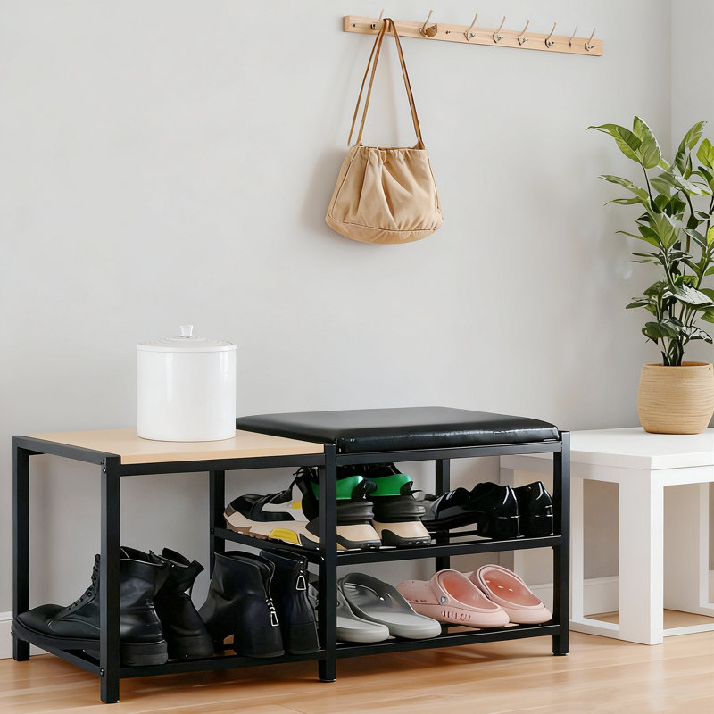 3-Tier Shoe Storage Bench With Cushioned Seat, 570Lb Capacity Heavy Duty Shoe Organizer For Entryway Bathroom Bedroom, 30.7 Inch Shoe Rack