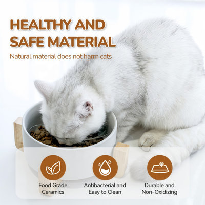 Bols en céramique pour chat avec support en bambou, bols anti-basculement pour animaux de compagnie et eau pour petits et moyens chats et chiens, convient aux moustaches, va au lave-vaisselle, plusieurs couleurs et tailles