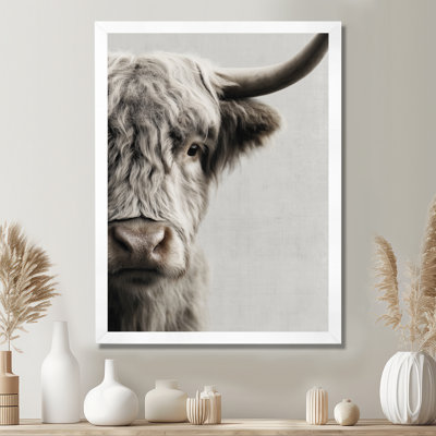 «Gray Highland Cow Portrait», reproduction sur toile, art mural gris