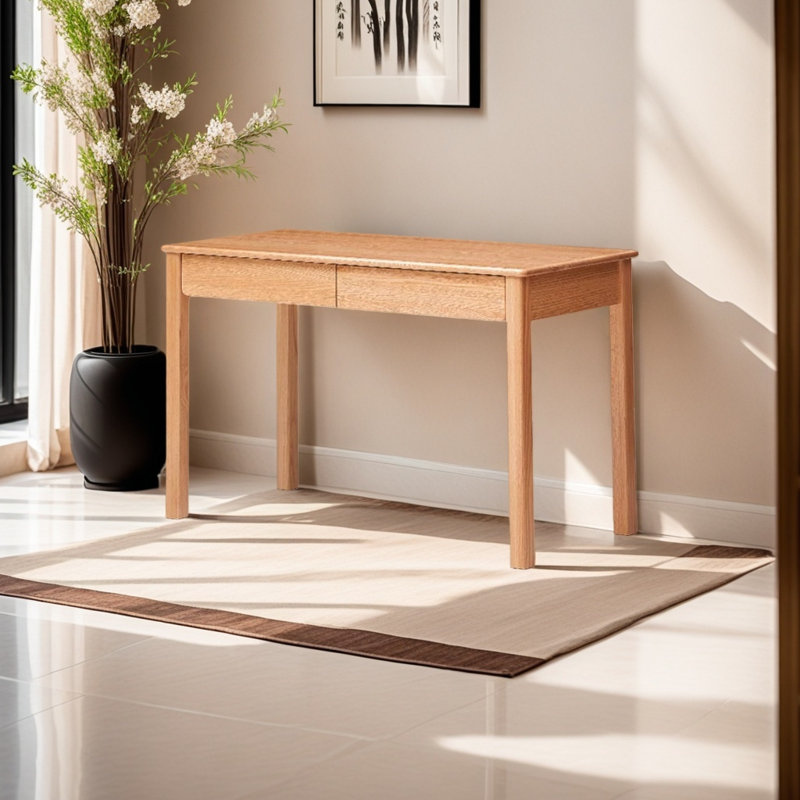 Bureau à double tiroir en chêne beige, H 29,52 po x l 31,49 po x P 18,89 po