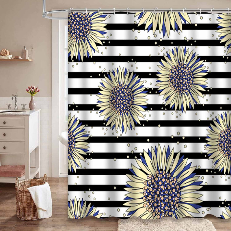Rideau de douche imperméable à l'eau avec motif abstrait en forme de bouquet de tournesol et 12 crochets, L 72 po x l 84 po