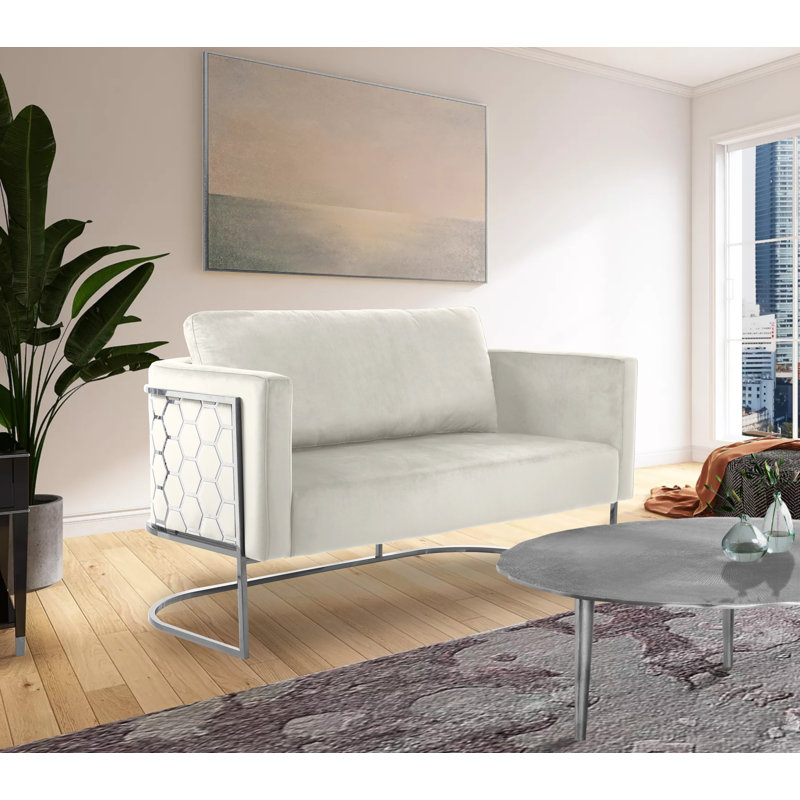 Causeuse en velours sans accoudoirs Casa, Velours crème, Chrome