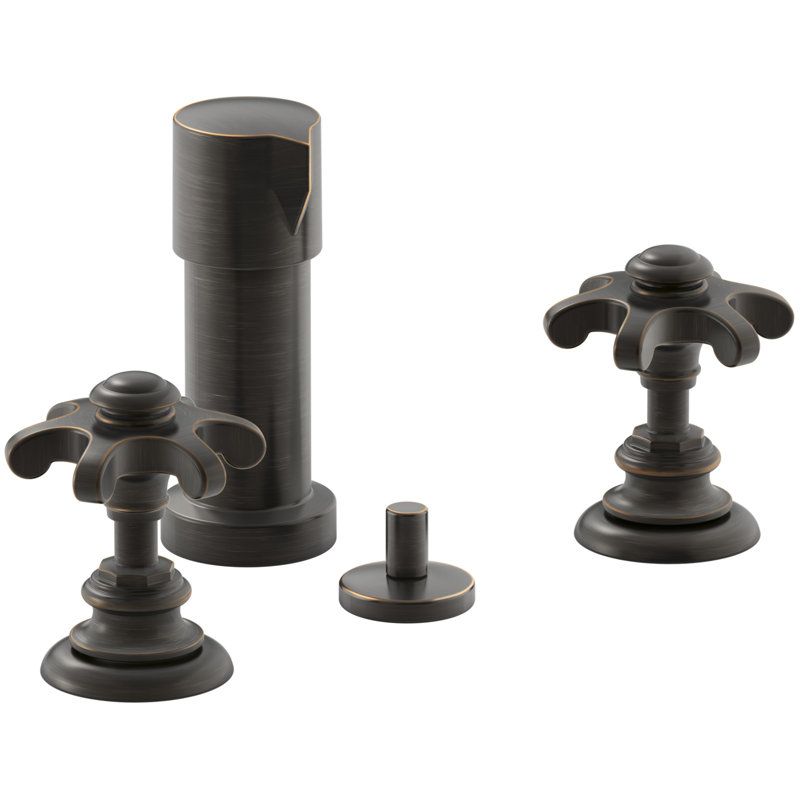 Robinet de bidet espacé avec poignées Artifacts, Bronze huilé, Cross