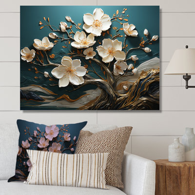 White And Gold Charming Spring Flower Elegance II - Flowers Wall Art