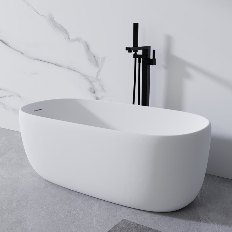 51" Freestanding Solid Surface Bathtub Modern Designed Resin Stone Bathtub With Pop-Up Drainage And Overflow Pipes