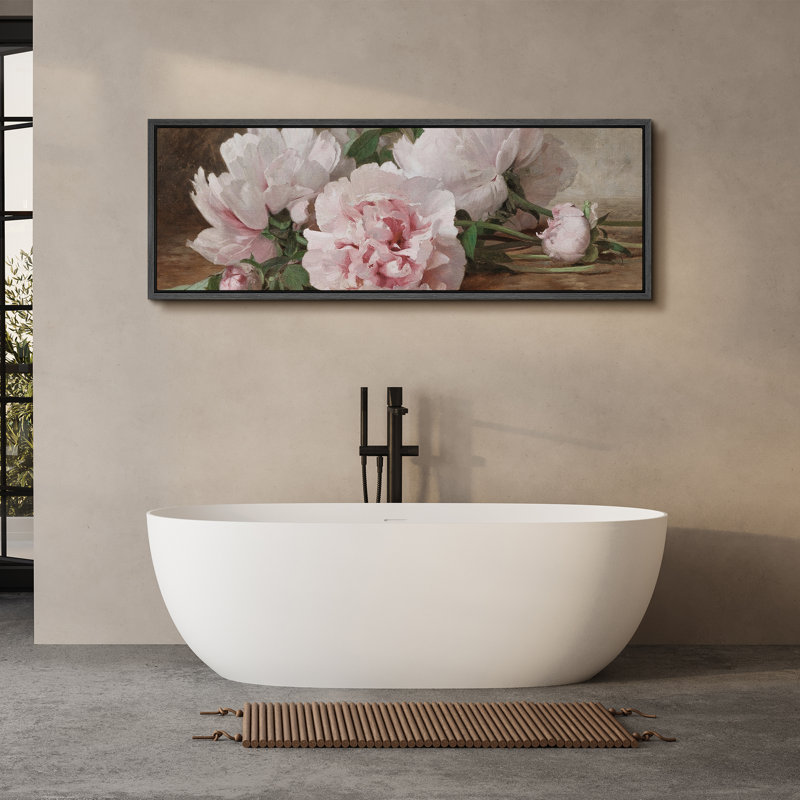 "Flower Blossom Elegant Pe pivoines in Bloom", impression florale sur toile, H 20 po x l 60 po, Noir, noir, noir, noir