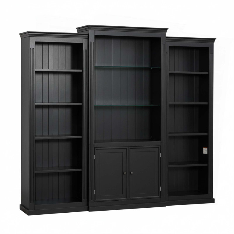 78.75'' Tall 3-Pieces Bookcase,Display Cabinet With 5 Colors Adjustable Led Ceiling Light,Retro Style Bookshelves With Tempered Glass Shelves
