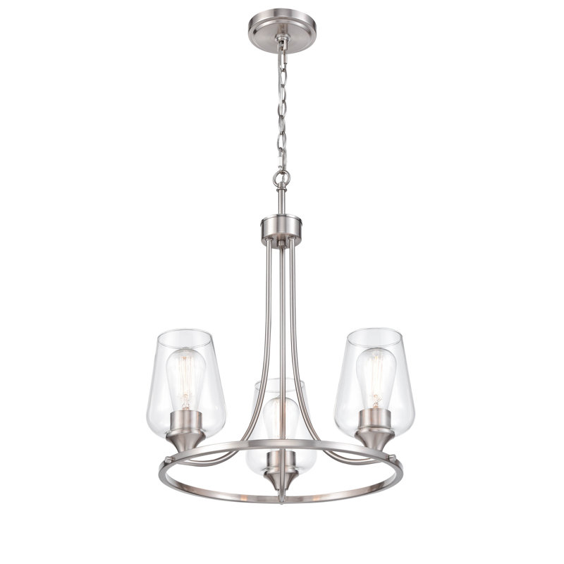 Ashford 3 - Light Dimmable Wagon Wheel Chandelier, Brushed Nickel