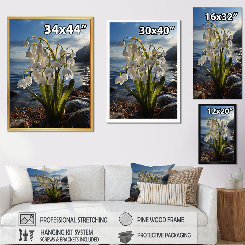 " Snowdrops On The Beach ", Black Single Picture Framed, 32" H x 16" W x 1" D