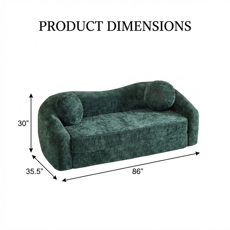 Canapé-lit inclinable convertible en chenille de 86 pouces, canapé-lit rabattable avec base coulissante, Vert