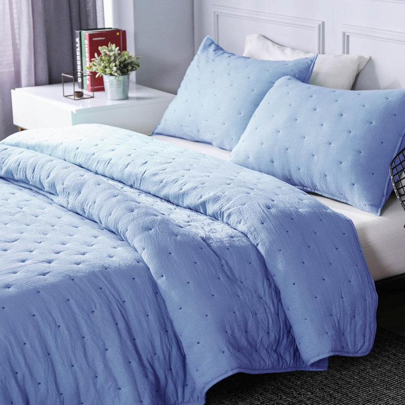 Modern & Contemporary Polyester Quilt, Twin Quilt + 1 Standard Sham, Light Blue