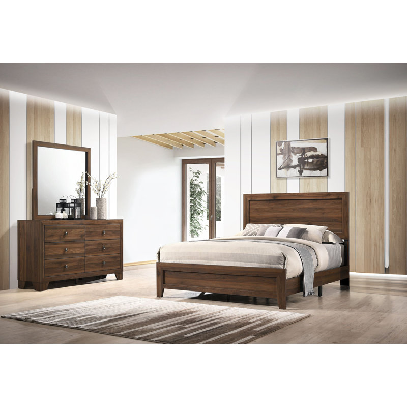 Jomira 3-2_Laure Panel Bedroom Set, Full, 3 Pieces: Bed, Dresser, Mirror
