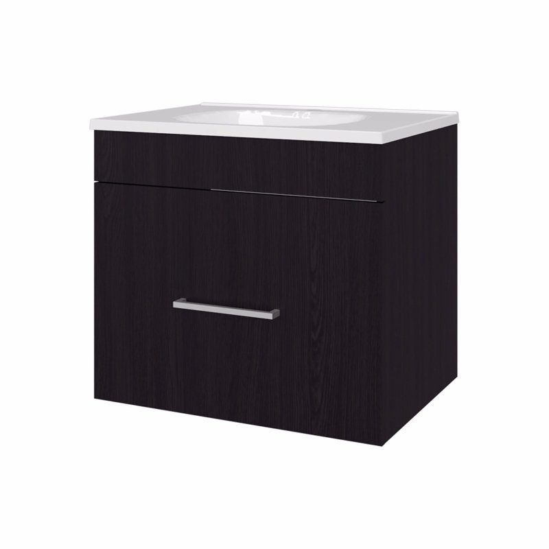 Ensemble de meuble-lavabo flottant 1 tiroir avec lavabo, Noir