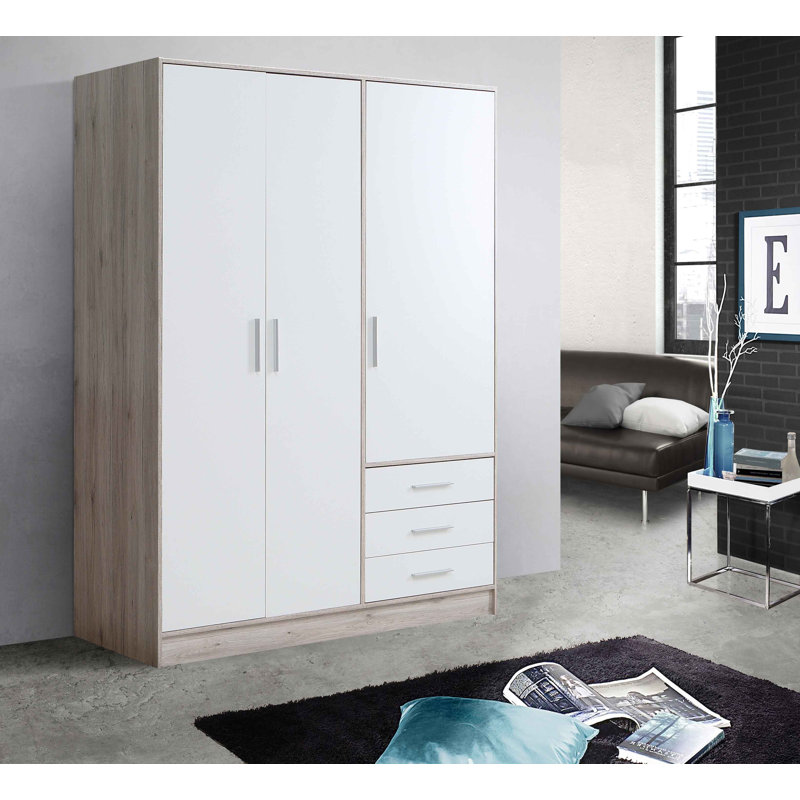 Ingram 3 Door Wardrobe, Sand Oak/White Matt
