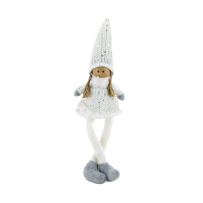 Figurine de taille moyenne ange en peluche - objet décoratif en polyester pour Noël, décoration de table et de manteau de cheminée blanc, parfait pour l'intérieur