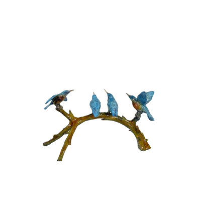 Bronze Colorful Hummingbirds on Branch Figurine