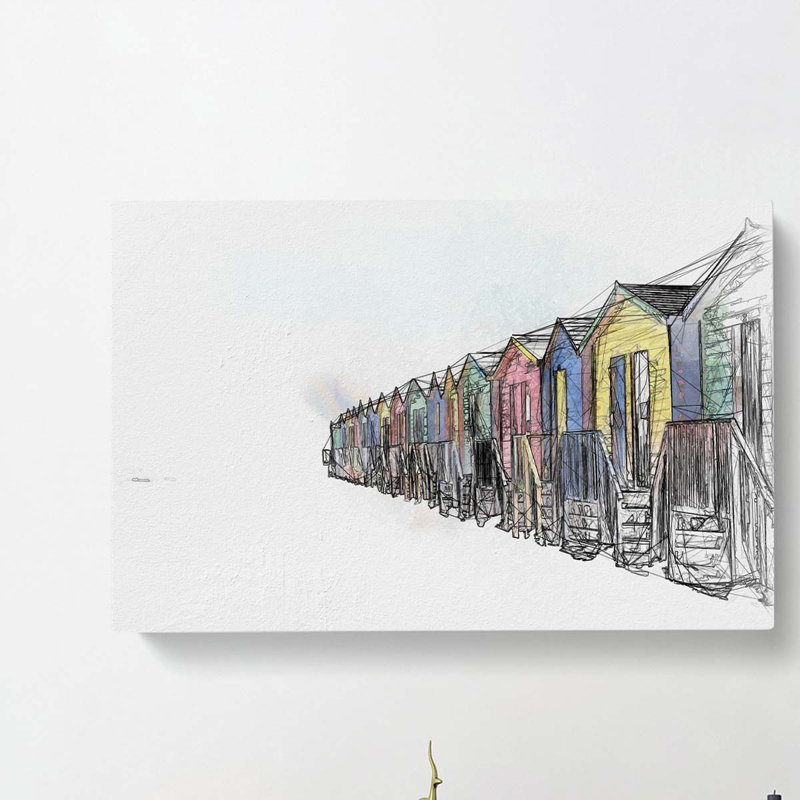 Beach Huts in Cape Town - Wall Art, 35cm H x 50cm W x 3cm D, Wrapped Canvas