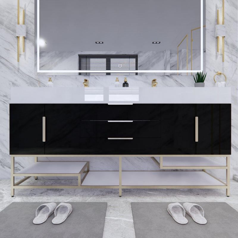 Ensemble de meuble-lavabo double 72 po Glasgow, Noir très lustré, Blanc lustré