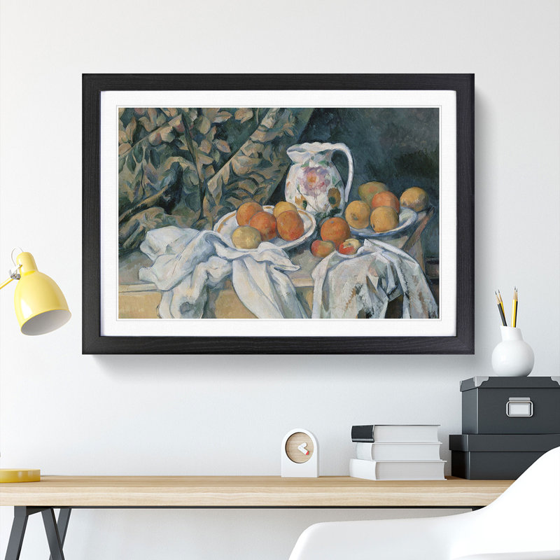 Still Life with Fruit Vol.3 by Paul Cezanne - Picture Frame Painting, 36cm H x 48cm W x 2cm D, Black Framed
