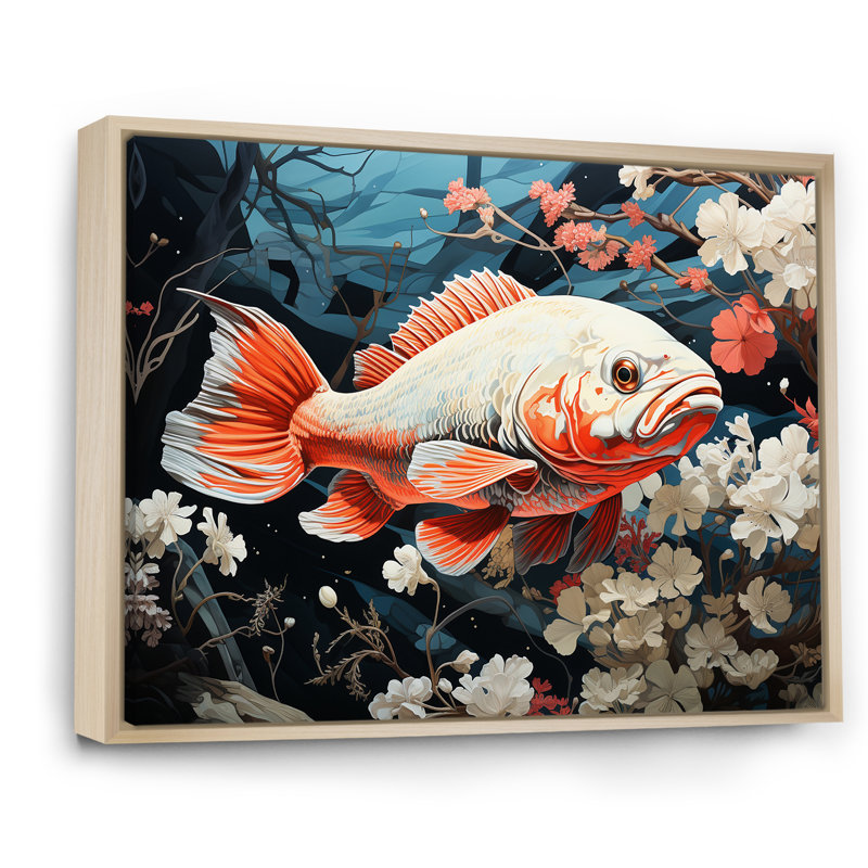 «Japanese Fish Dance Expression» sur toile, Cadre naturel flottant, H 16 po x l 32 po x P 1 po