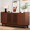 Armoire de rangement 63 pouces, armoire avec portes grillagées et 2 tablettes réglables, buffet Mid-Century pour la cuisine, la salle à manger, le vestibule (noyer rouge naturel)