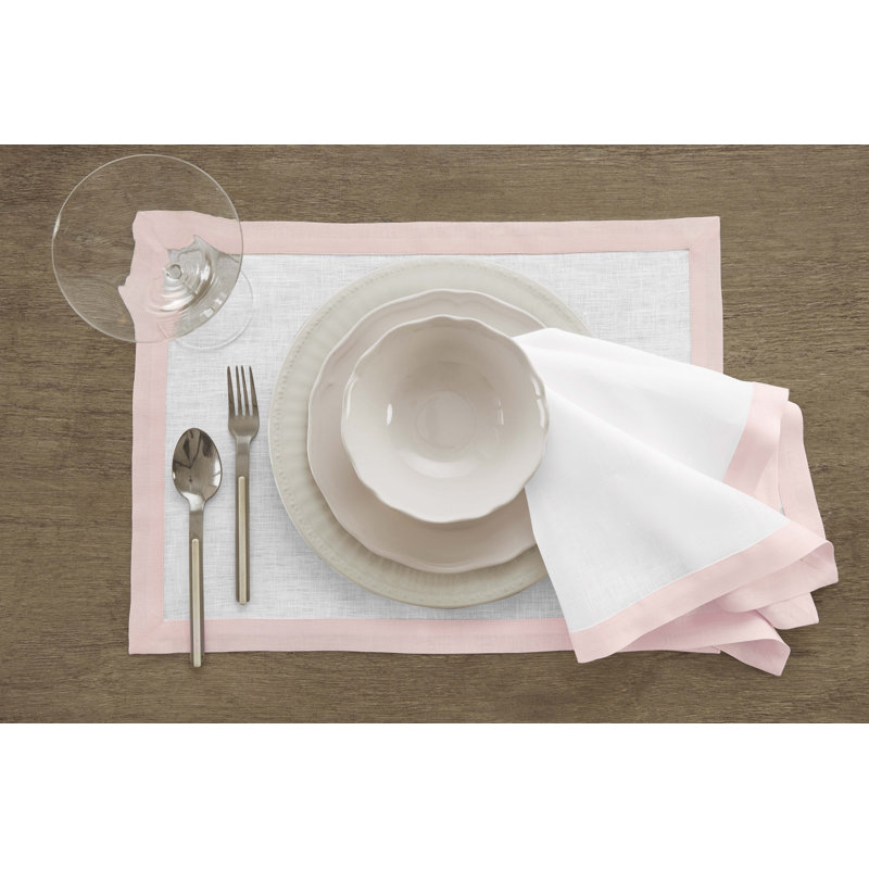Classic - 100% Pure Linen Dinner Napkins, Blush Pink/White