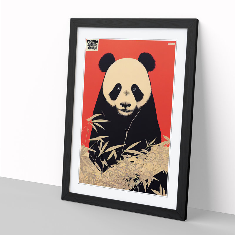 Panda Profile - Single Picture Frame Print, 64cm H x 46cm W x 2cm D, Walnut