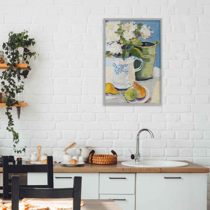 Pichet de fleurs, giclée de natures mortes, design par Jane Slivka, H 24 po x l 16 po, Estampe numérique Farmhouse