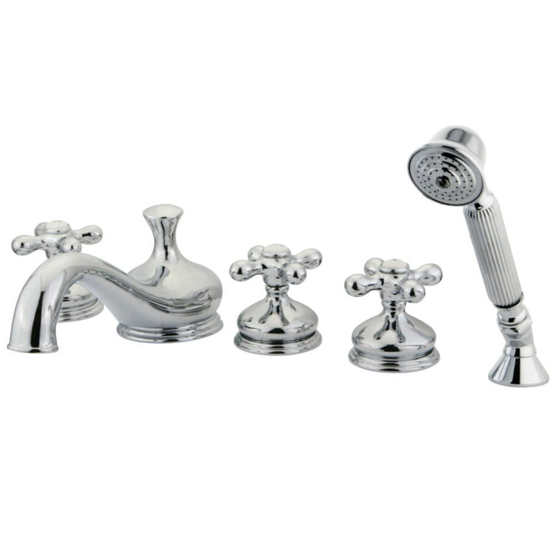 Robinet de baignoire romaine à 5 poignées et 3 poignées à fixation sur le comptoir avec laiton Kingston Kingston, Chrome poli