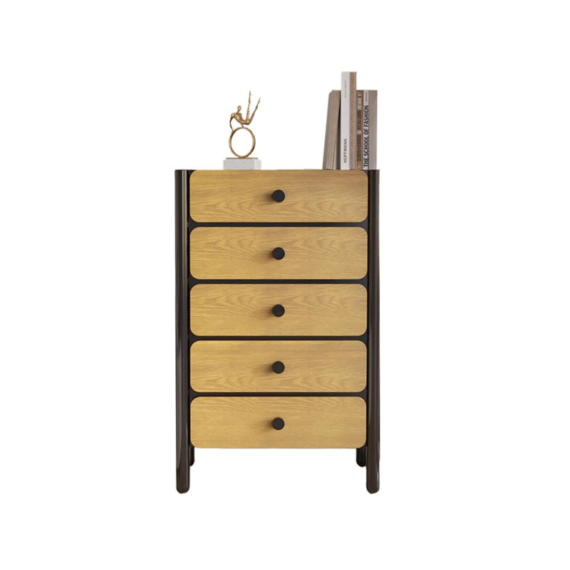 Commode d'appoint vintage en bois massif Wabi-Sabi, Noir / bois