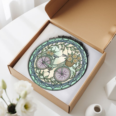 Vitrail de bicyclette en vitrail floral ， 7,8H
