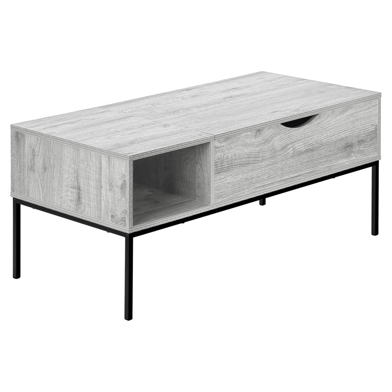 42" Lift-Top Coffee Table In Modern Style, Grey, Black Metal Accents, Hidden Storage With Lift-Top, 42 Inches, Rectangular, Grey Finish, Support, Included Option