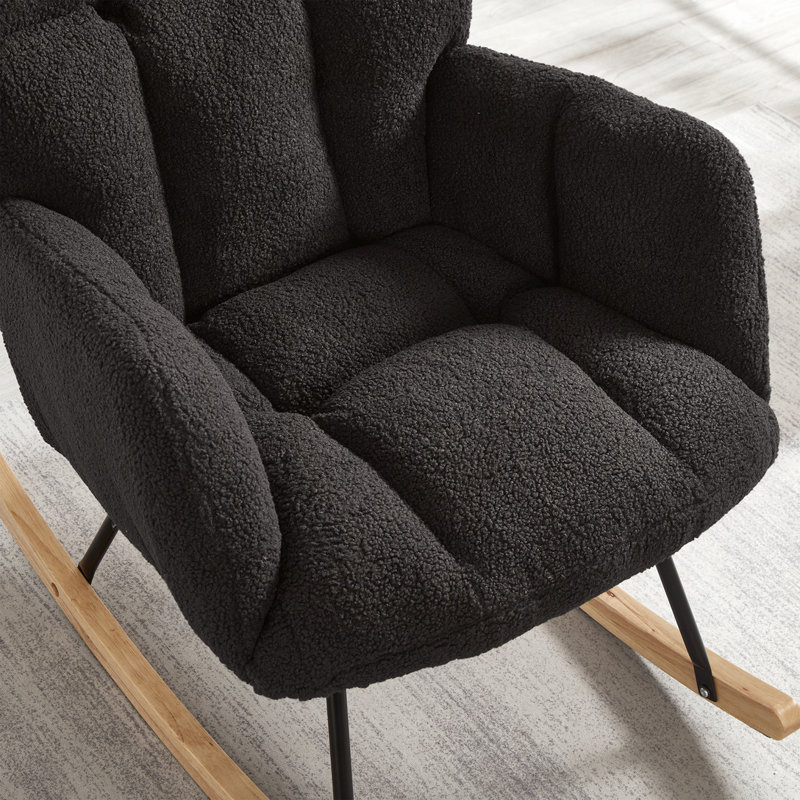 Chaise berçante en tissu Teddy, Gris foncé