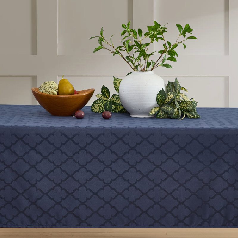 Sarok Rectangle Geometric Jacquard Tablecloth, 120" L x 60" W, Navy