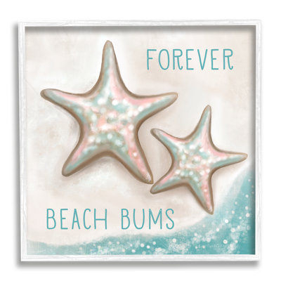 «Forever Beach Bums Starfish Duo» par Elizabeth Tyndall - cadre flottant, impression sur bois