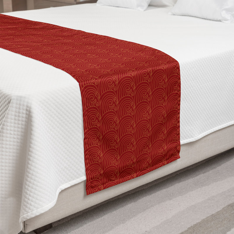 King Red Polyester Satin Bed Runner with Print