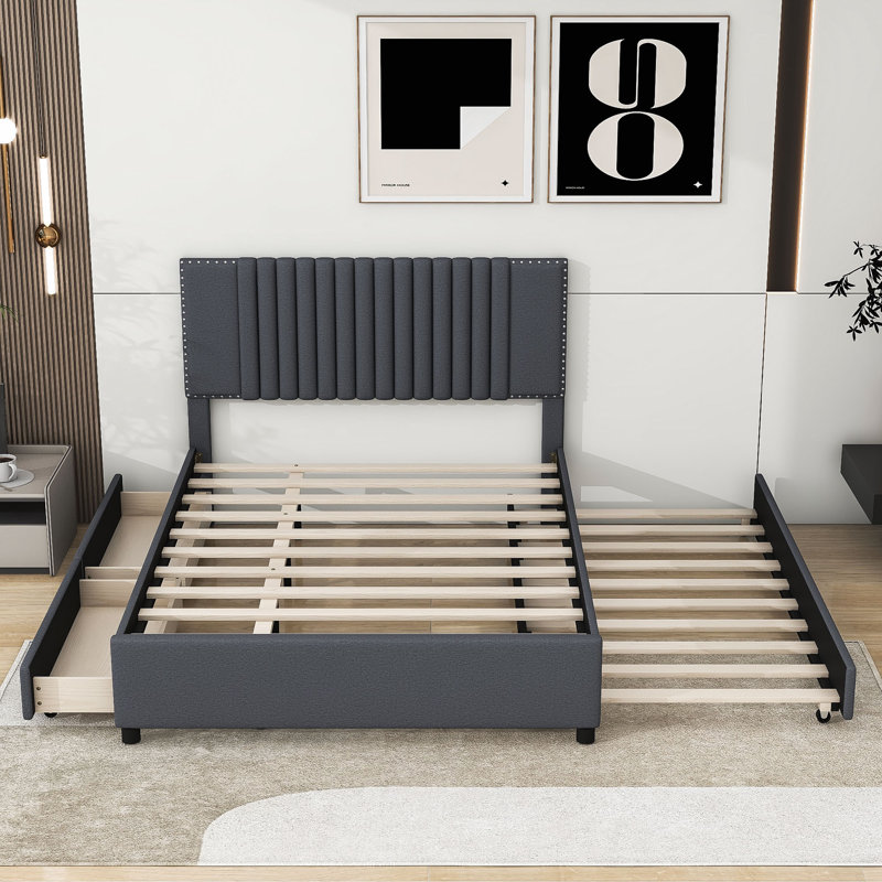 Lit plateforme avec rangement Lafonya, Double, gris